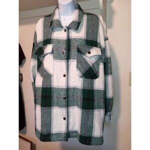 Women's HFX Flannel‎ Shacket Green Flannel Wool Blend Size XL Snaps Longsleeve